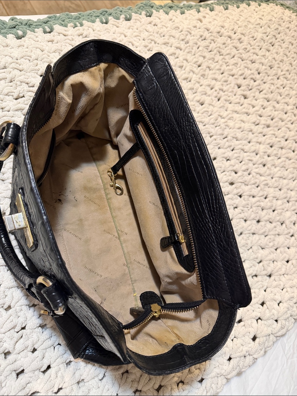 Brahmin Black Croc-Embossed Leather Satchel with Gold Hardware - Picture 4 of 6